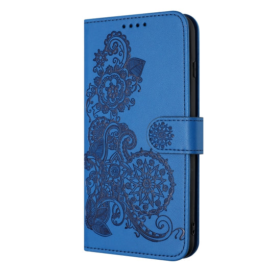 For iPhone 15 Pro Max Datura Flower Embossed Flip Leather Phone Case(Blue) by buy2fix