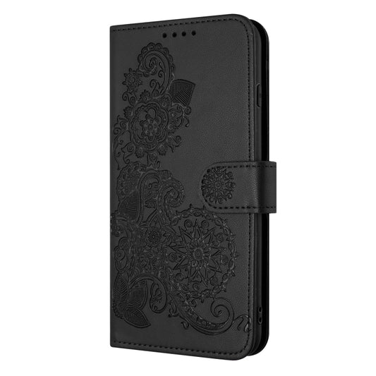 For iPhone 15 Pro Max Datura Flower Embossed Flip Leather Phone Case(Black) by buy2fix