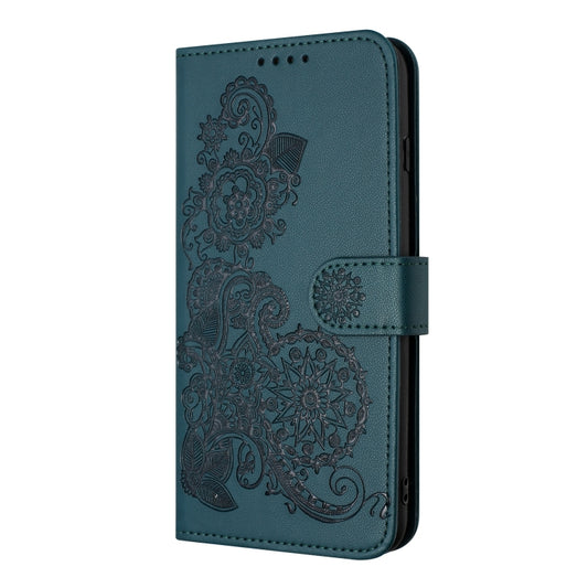 For iPhone 15 Pro Max Datura Flower Embossed Flip Leather Phone Case(Dark Green) by buy2fix