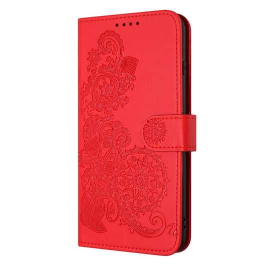 For iPhone 15 Pro Max Datura Flower Embossed Flip Leather Phone Case(Red) by buy2fix