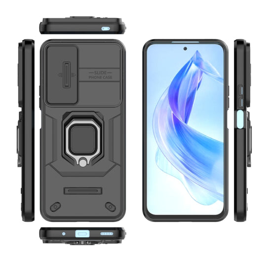 For Honor 90 Lite 5G Sliding Camshield TPU + PC Shockproof Phone Case with Holder(Black) by buy2fix