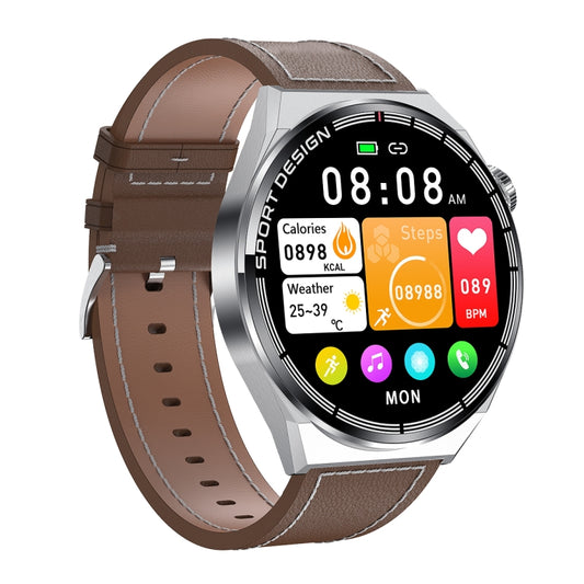 HDT MAX 1.60 inch Silver Dial Leather Band IP68 Waterproof Smart Watch Support Bluetooth Call(Brown) by buy2fix