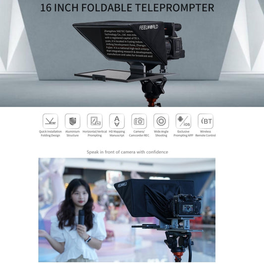 FEELWORLD TP16 16 inch Tablet Horizontal Vertical Prompting Folding Teleprompter, Bluetooth Remote Control(Black) by FEELWORLD