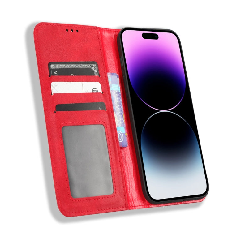 For iPhone 15 Pro Max Magnetic Buckle Retro Texture Leather Phone Case(Red) - iPhone 15 Pro Max Cases by buy2fix | Online Shopping UK | buy2fix