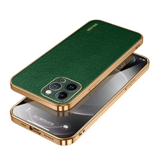 For iPhone 15 Pro Max SULADA TPU + Litchi Texture Leather Phone Case(Green) - iPhone 15 Pro Max Cases by SULADA | Online Shopping UK | buy2fix
