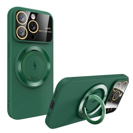 For iPhone 13 Pro Max Large Window MagSafe Magnetic Holder Phone Case(Dark Green) - iPhone 13 Pro Max Cases by buy2fix | Online Shopping UK | buy2fix