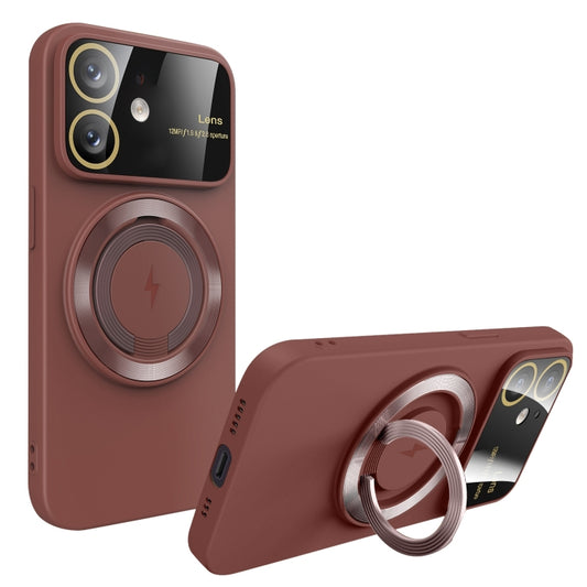 For iPhone 11 Large Window MagSafe Magnetic Holder Phone Case(Claret Red) by buy2fix