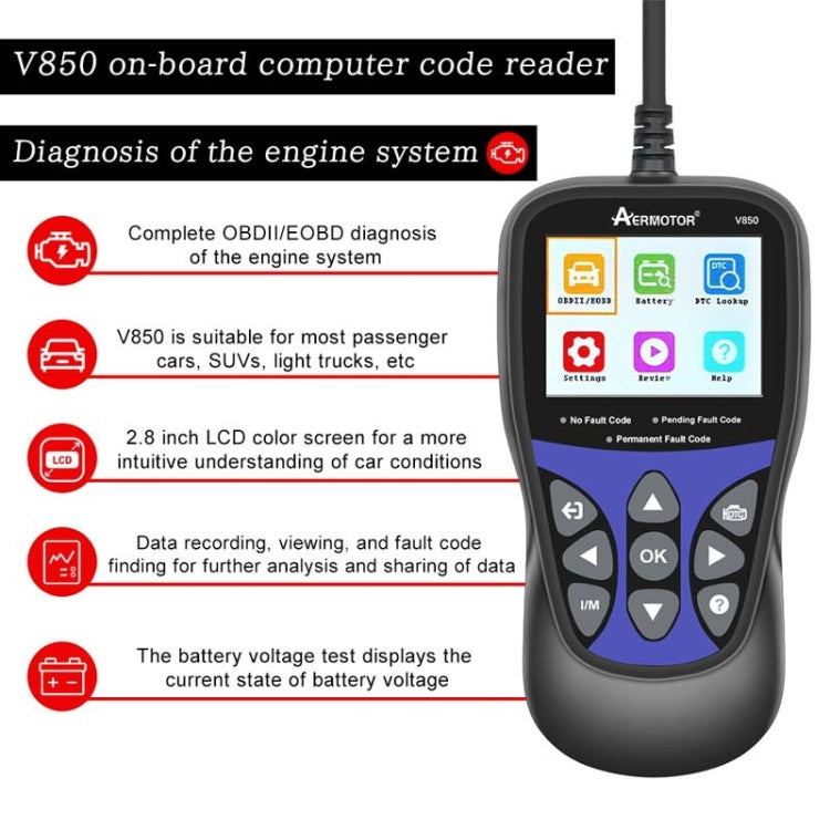 AERMOTOR V850 Car OBD2 Code Reader Diagnostic Scan Tool(Black) - Code Readers & Scan Tools by buy2fix | Online Shopping UK | buy2fix