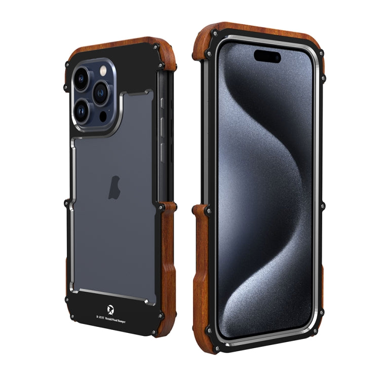 For iPhone 15 Pro R-JUST Ironwood Generation Metal + Wood Phone Case - iPhone 15 Pro Cases by R-JUST | Online Shopping UK | buy2fix