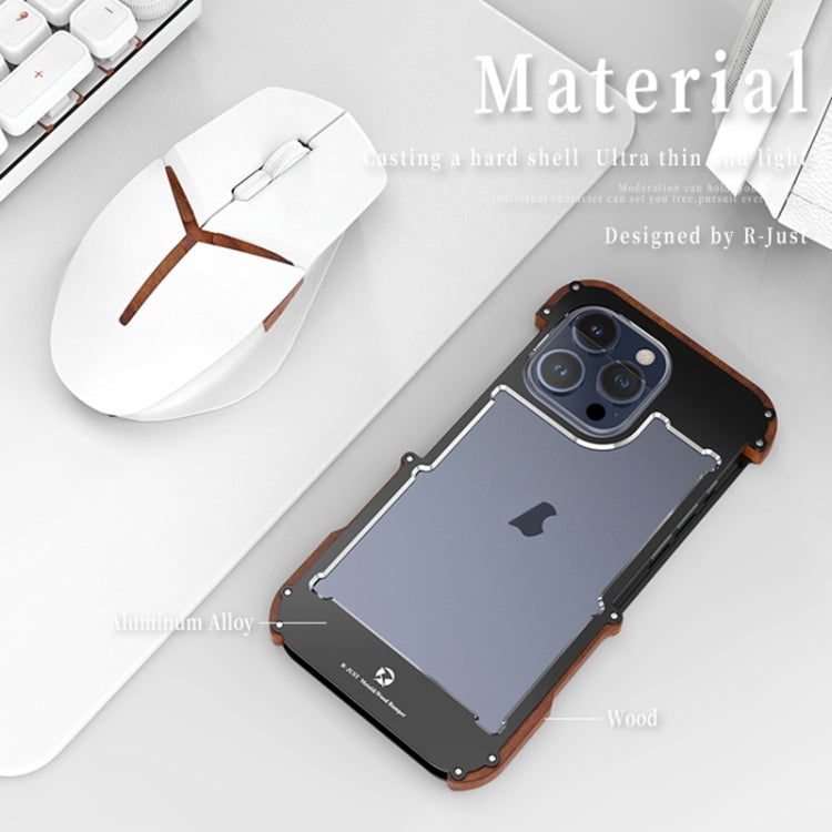 For iPhone 15 Pro R-JUST Ironwood Generation Metal + Wood Phone Case - iPhone 15 Pro Cases by R-JUST | Online Shopping UK | buy2fix