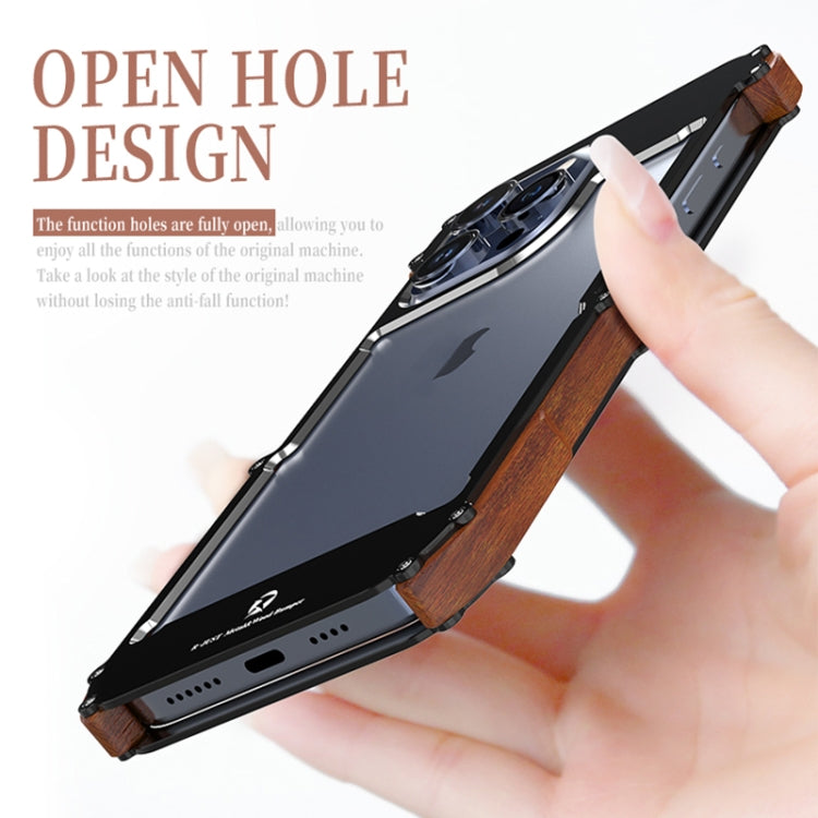 For iPhone 15 Pro R-JUST Ironwood Generation Metal + Wood Phone Case - iPhone 15 Pro Cases by R-JUST | Online Shopping UK | buy2fix