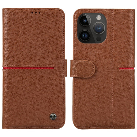 For iPhone 15 Pro GEBEI Top-grain Horizontal Flip Leather Phone Case(Brown) - iPhone 15 Pro Cases by GEBEI | Online Shopping UK | buy2fix