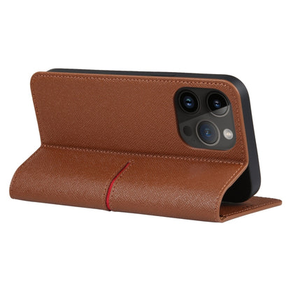 For iPhone 15 Pro GEBEI Top-grain Horizontal Flip Leather Phone Case(Brown) - iPhone 15 Pro Cases by GEBEI | Online Shopping UK | buy2fix