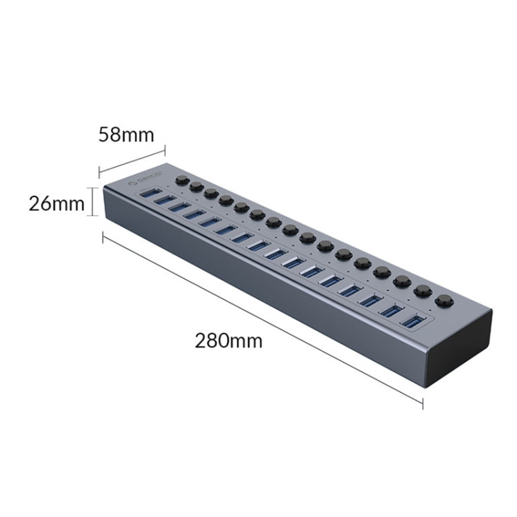 ORICO BT2U3-16AB-GY-BP 16 Ports USB 3.0 HUB with Individual Switches(UK Plug) - USB 3.0 HUB by ORICO | Online Shopping UK | buy2fix