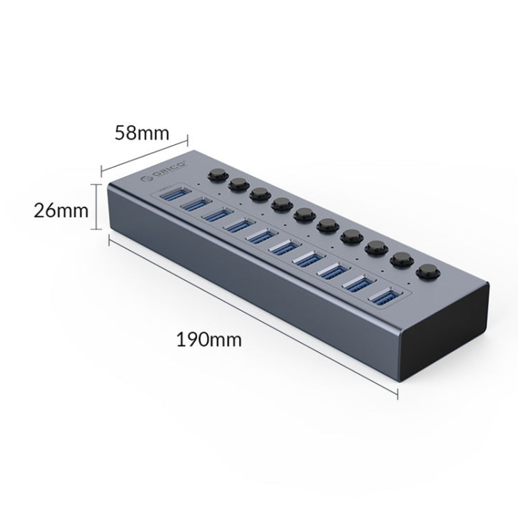 ORICO BT2U3-10AB-GY-BP 10 Ports USB 3.0 HUB with Individual Switches(EU Plug) - USB 3.0 HUB by ORICO | Online Shopping UK | buy2fix