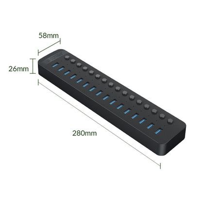 ORICO CT2U3-16AB Plastic Stripes 16 Ports USB 3.0 HUB with Individual Switches, Plug:AU Plug(Black) - USB 3.0 HUB by ORICO | Online Shopping UK | buy2fix