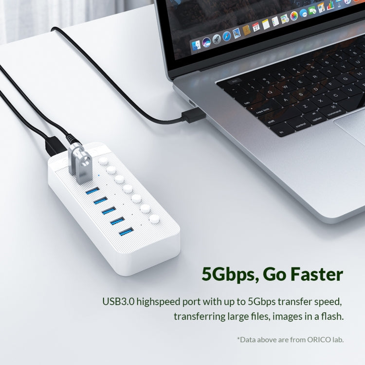 ORICO CT2U3-16AB Plastic Stripes 16 Ports USB 3.0 HUB with Individual Switches, Plug:UK Plug(White) - USB 3.0 HUB by ORICO | Online Shopping UK | buy2fix