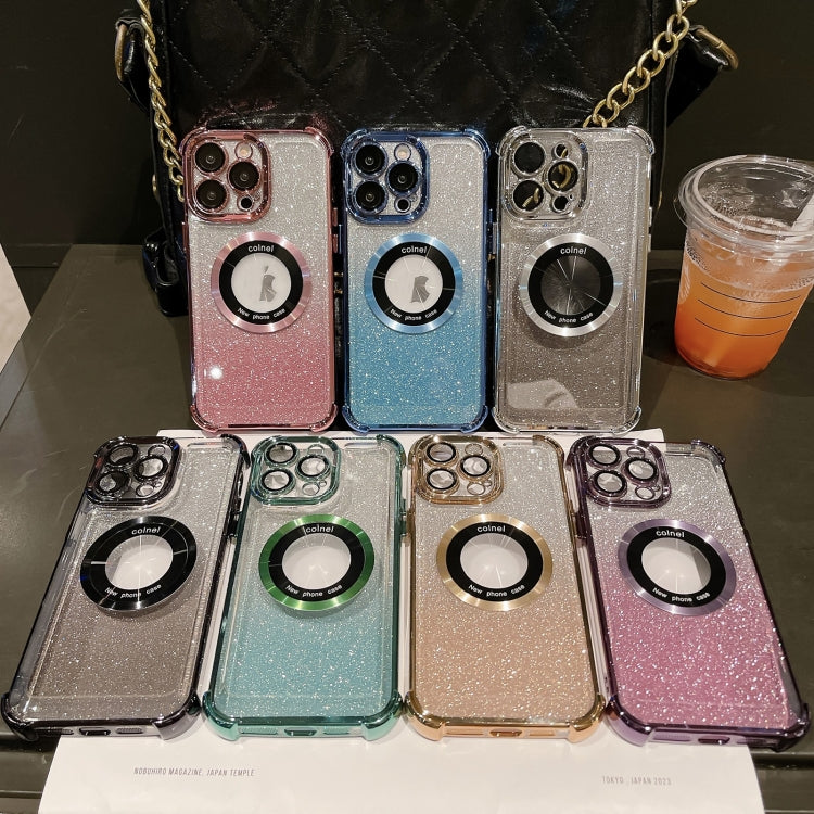 For iPhone 12 6D Electroplating Gradient Glitter Armor Magsafe Phone Case(Silver) by buy2fix