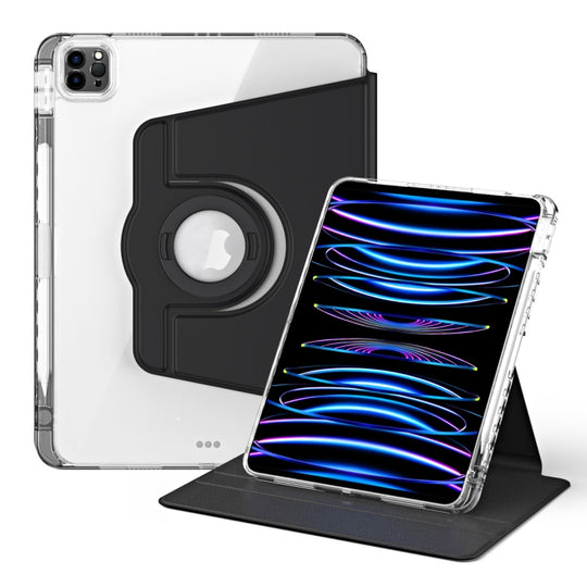 For iPad Air 13 2026 / 2025 / 2024 360 Rotation Detachable Clear Acrylic Leather Tablet Case(Black)