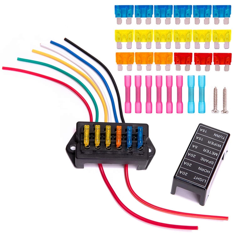 6 Ways 2 In 6 Out Fuse Box Fuse Panel Holder with Fuse - Fuse by buy2fix | Online Shopping UK | buy2fix