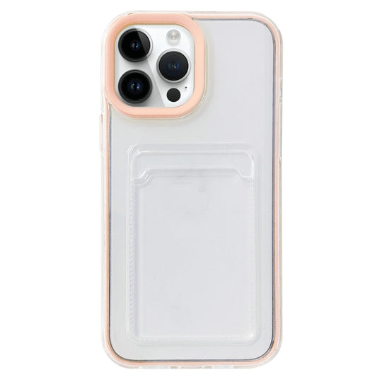 For iPhone 15 Pro Max 360 Clear PC Hybrid TPU Phone Case with Card Slot(Apricot) by buy2fix