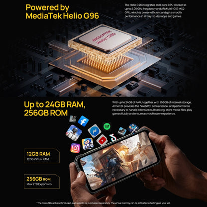 [HK Warehouse] Ulefone Armor 24, 12GB+256GB, Rugged Phone, Side Fingerprint, 22000mAh, 6.78 inch Android 13 MediaTek Helio G96 Octa Core, Network: 4G, NFC(Black) - Ulefone by Ulefone | Online Shopping UK | buy2fix