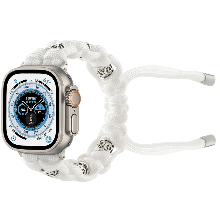 For Apple Watch Ultra 49mm Silk Silver Beads Braided Watch Band(White) by buy2fix
