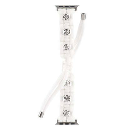 For Apple Watch Ultra 49mm Silk Silver Beads Braided Watch Band(White) by buy2fix