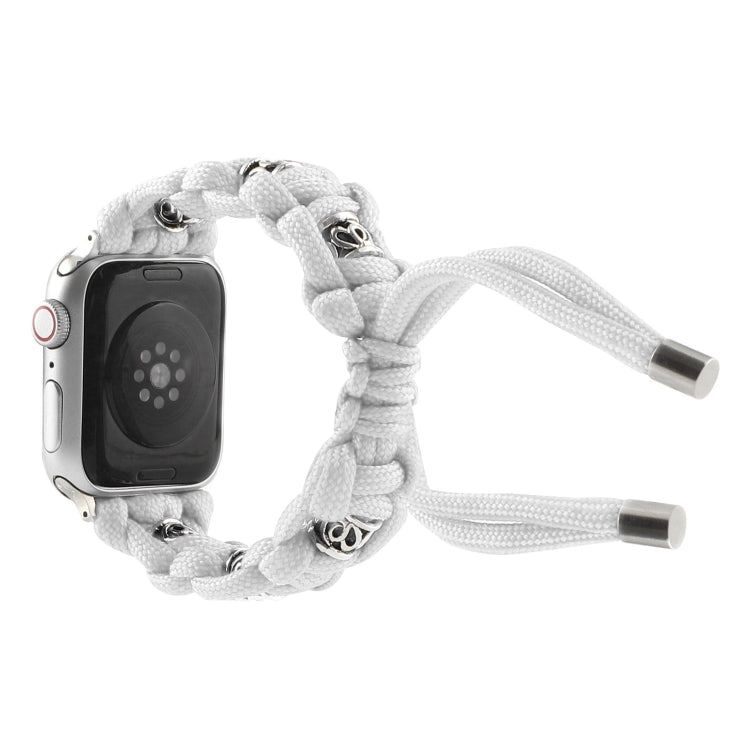 For Apple Watch Ultra 49mm Silk Silver Beads Braided Watch Band(White) by buy2fix