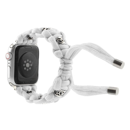 For Apple Watch Ultra 49mm Silk Silver Beads Braided Watch Band(White) by buy2fix