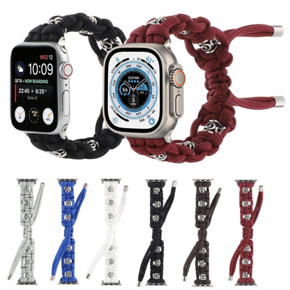 For Apple Watch Ultra 49mm Silk Silver Beads Braided Watch Band(White) by buy2fix