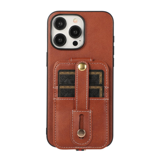 For iPhone 15 Pro Max 02 RFID Card Bag Cowhide Texture PU Phone Case(Brown) by buy2fix