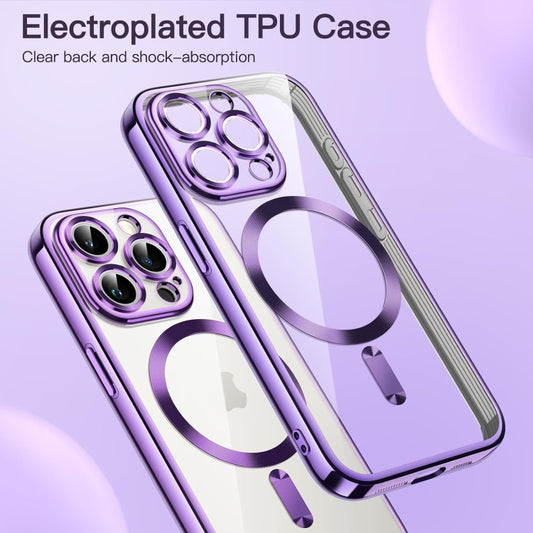 For iPhone 15 Pro Transparent Electroplated Magsafe Magnetic TPU Phone Case(Purple) by buy2fix