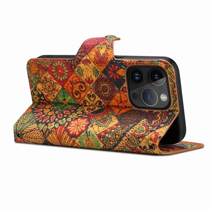 For iPhone 15 Pro Max Denior Flower Language Series Cork Fabric Oil Edge Leather Phone Case(Autumn) - iPhone 15 Pro Max Cases by Denior | Online Shopping UK | buy2fix