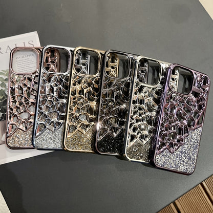 For iPhone 15 Pro Max Diamond Style Hollow Heat Dissipation Electroplated  TPU Phone Case(Purple) - iPhone 15 Pro Max Cases by buy2fix | Online Shopping UK | buy2fix