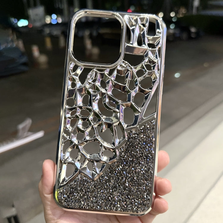 For iPhone 15 Pro Max Diamond Style Hollow Heat Dissipation Electroplated TPU Phone Case(Silver) by buy2fix