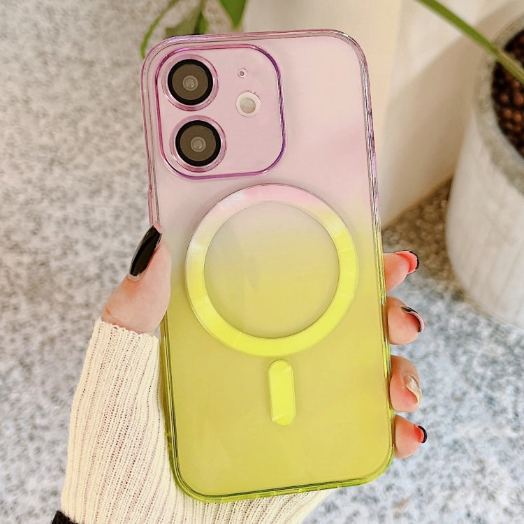 For iPhone 12 MagSafe Magnetic TPU + Acrylic Gradient Color Phone Case(Purple Yellow) by buy2fix