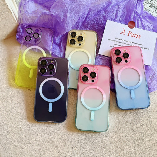 For iPhone 12 MagSafe Magnetic TPU + Acrylic Gradient Color Phone Case(Purple Yellow) by buy2fix