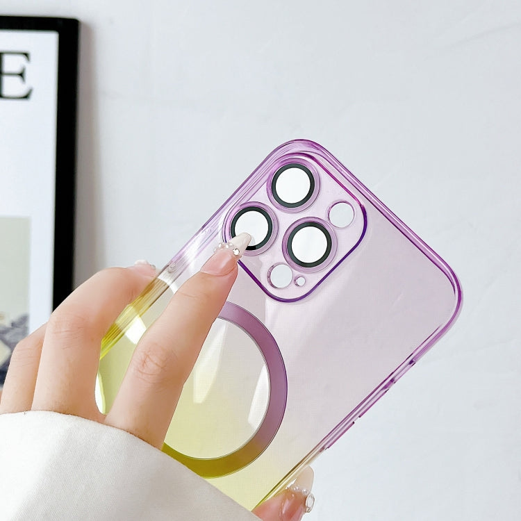 For iPhone 12 MagSafe Magnetic TPU + Acrylic Gradient Color Phone Case(Purple Yellow) by buy2fix