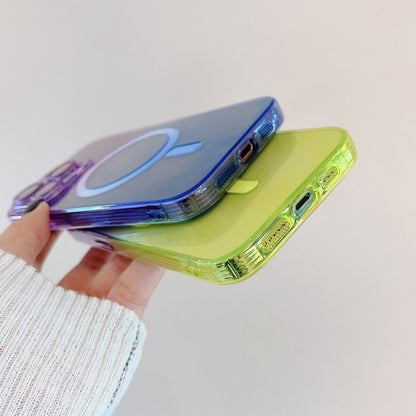 For iPhone 11 Pro Max MagSafe Magnetic TPU + Acrylic Gradient Color Phone Case(Purple Yellow) by buy2fix