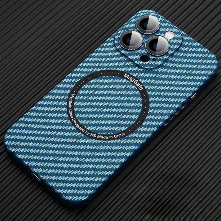 For iPhone 11 Pro MagSafe Magnetic PC Carbon Fiber Phone Case with Lens Film(Blue) by buy2fix