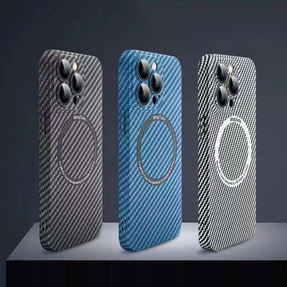 For iPhone 11 Pro MagSafe Magnetic PC Carbon Fiber Phone Case with Lens Film(Blue) by buy2fix