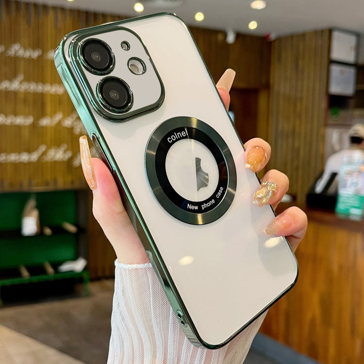 For iPhone 12 Transparent Electroplated PC MagSafe Phone Case(Green) by buy2fix