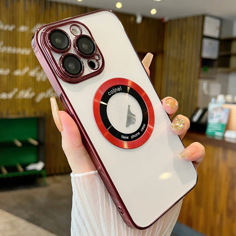 For iPhone 11 Pro Max Transparent Electroplated PC MagSafe Phone Case(Wine Red) by buy2fix