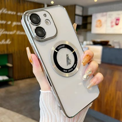 For iPhone 11 Transparent Electroplated PC MagSafe Phone Case(Silver) by buy2fix