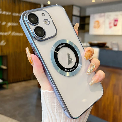 For iPhone 11 Transparent Electroplated PC MagSafe Phone Case(Blue) by buy2fix