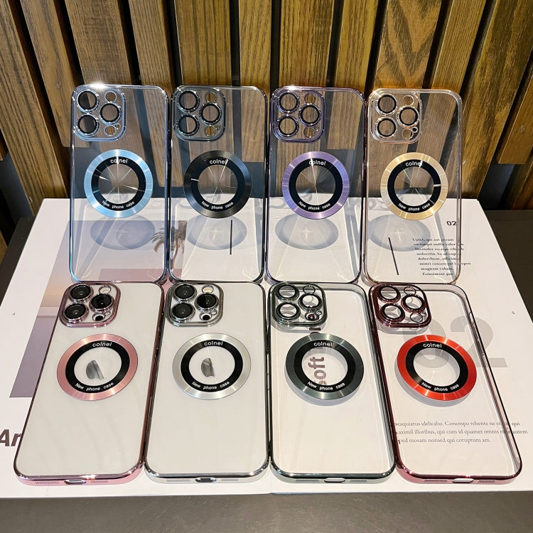 For iPhone 12 Pro Max Transparent Electroplated PC MagSafe Phone Case(Wine Red) by buy2fix