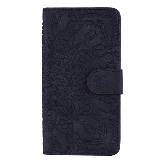 For iPhone 15 Pro Max Mandala Embossed Dual-Fold Calf Leather Phone Case(Black) by buy2fix