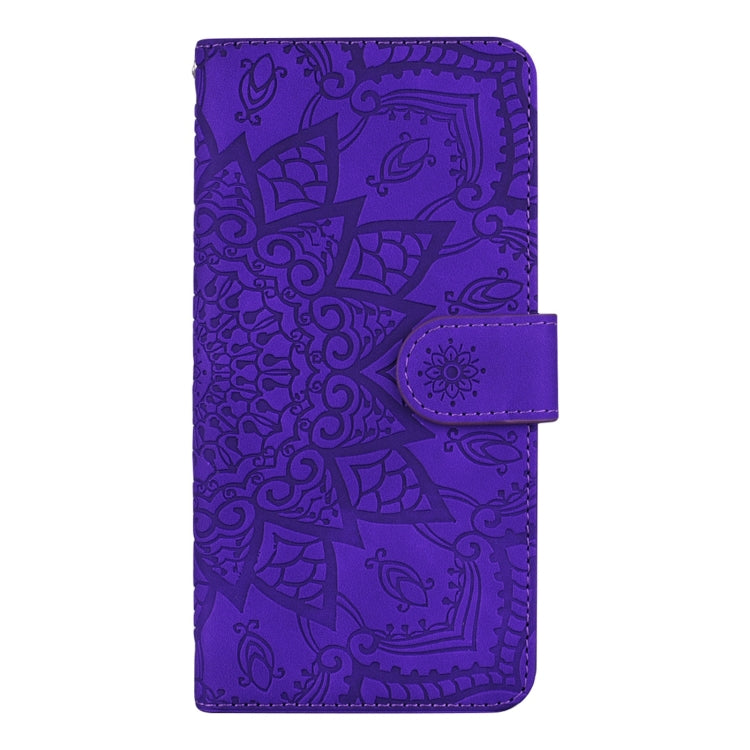 For iPhone 15 Pro Max Mandala Embossed Dual-Fold Calf Leather Phone Case(Purple) - iPhone 15 Pro Max Cases by buy2fix | Online Shopping UK | buy2fix