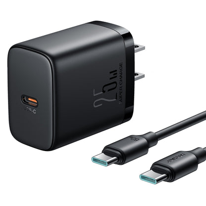JOYROOM JR-TCF11 25W USB-C / Type-C Port Fast Charger with Cable Set, US Plug(Black) - USB Charger by JOYROOM | Online Shopping UK | buy2fix